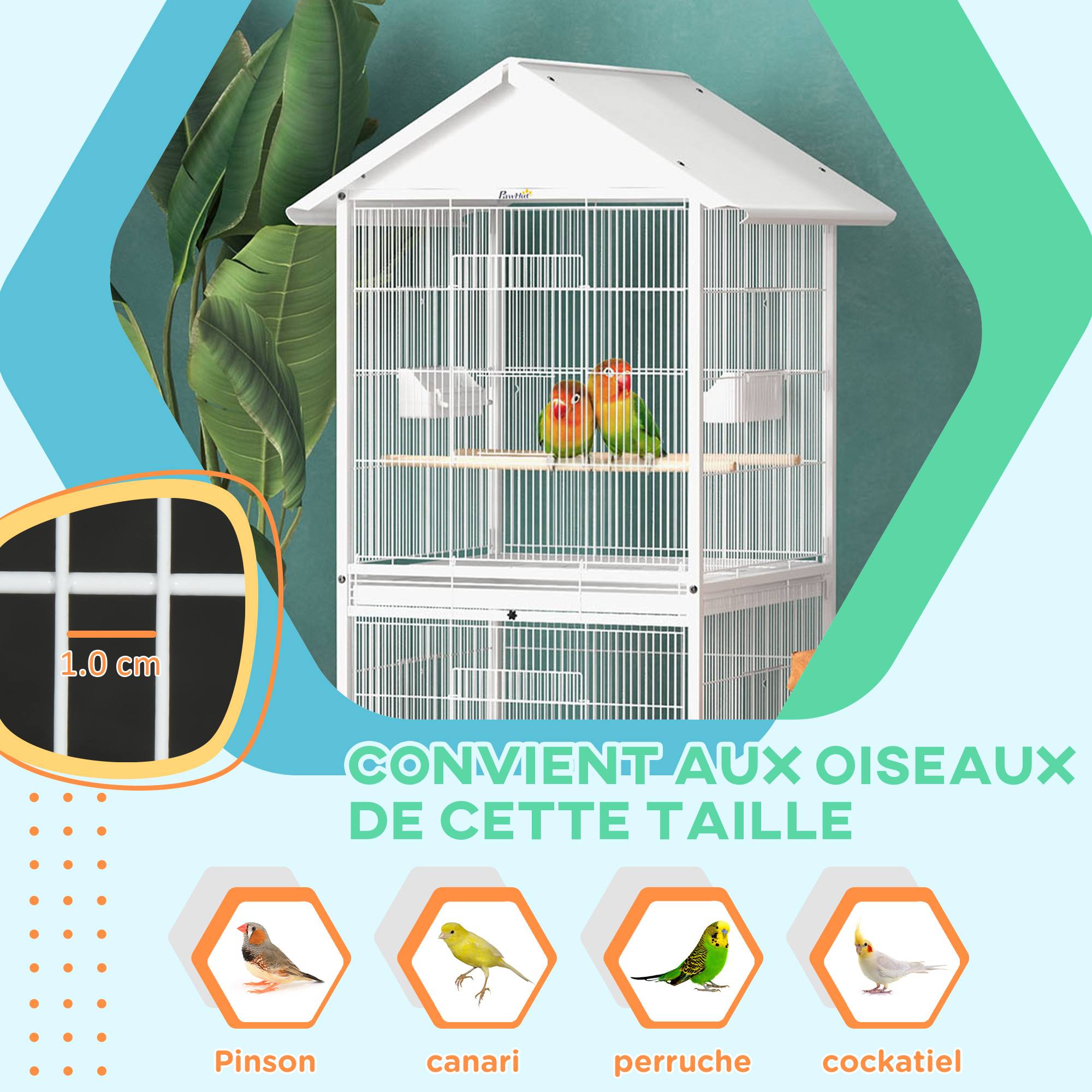 Sans Marque - Volière cage à oiseaux sur roulettes design maison mangeoires perchoirs portes plateaux excréments amovibles métal - Image 8