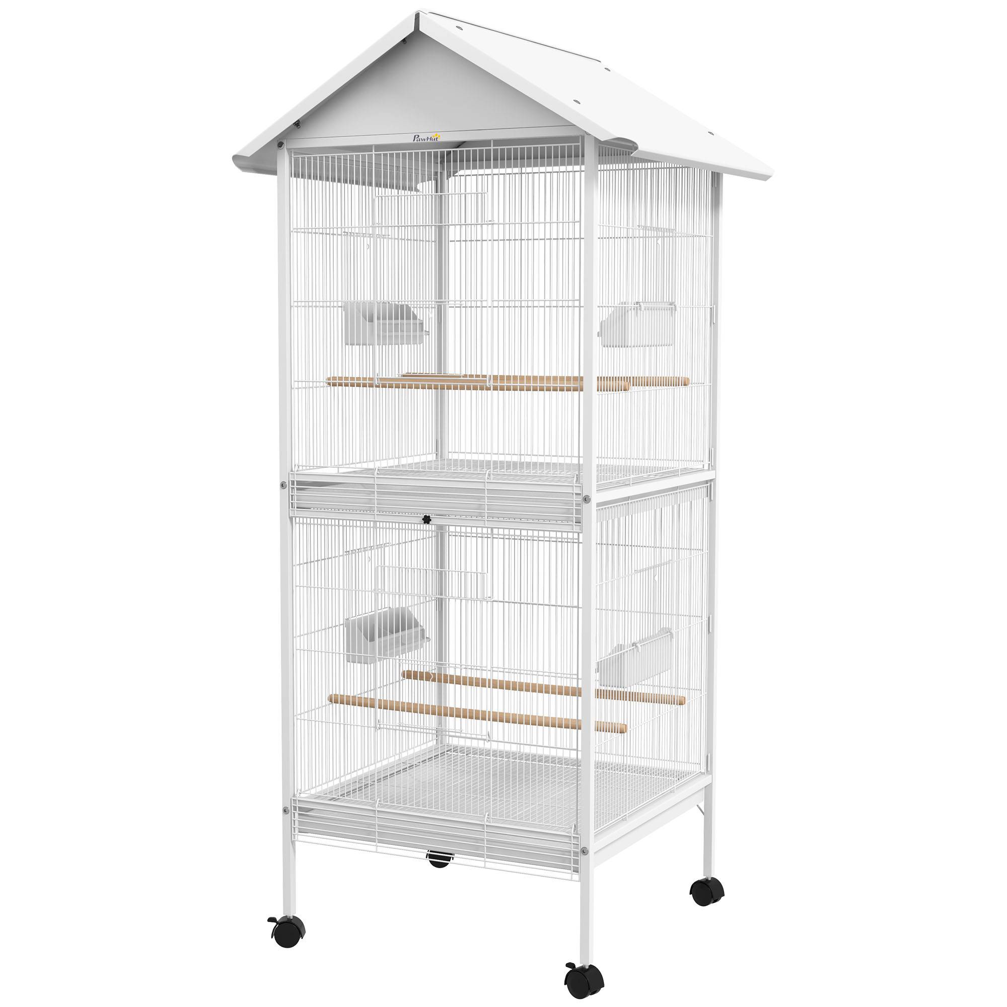 Sans Marque - Volière cage à oiseaux sur roulettes design maison mangeoires perchoirs portes plateaux excréments amovibles métal - Image 2