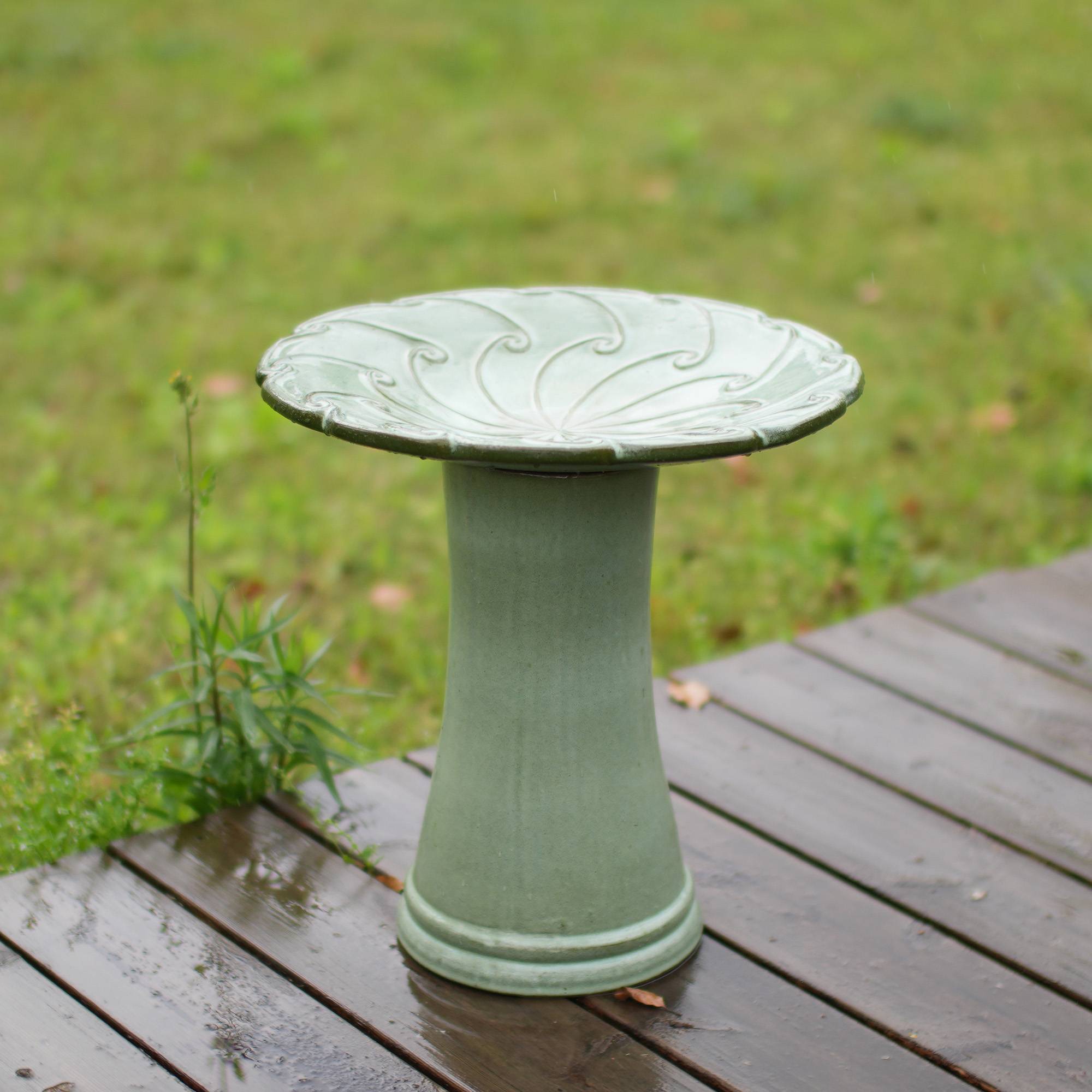 ComfortXL - Bain d’oiseaux en grès Ø 43 x H 45 cm vert clair pour jardin terrasse abreuvoir décoratif - ComfortXL Outdoor Living - Image 4