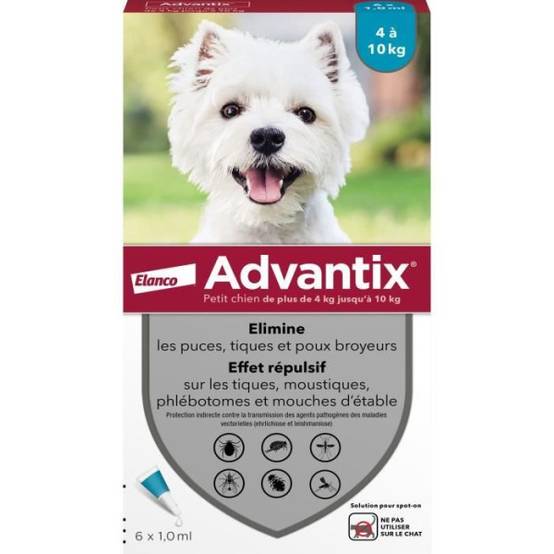 Advantix - Advantix Chien Solution Antiparasitaire Petite Race 4 a 10kg 6 pipettes - Image 1
