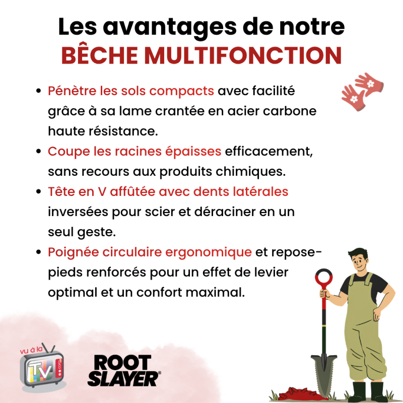 VENTEO Bêche Professionnelle Multifonctions RootSlayer | Pelle Acier Dents Crantées Ergonomique | Outillage de Jardin Sol Entretien Extérieur - VENTEO - Image 5