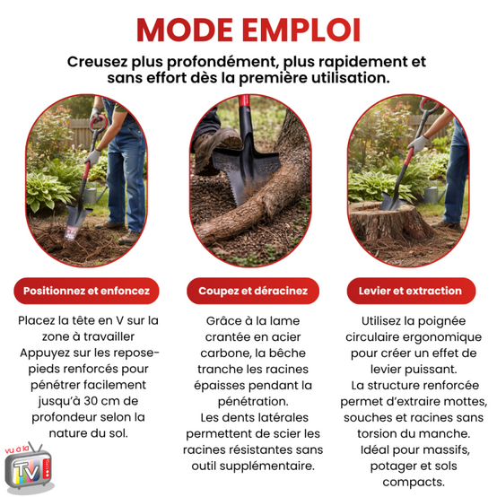 VENTEO Bêche Professionnelle Multifonctions RootSlayer | Pelle Acier Dents Crantées Ergonomique | Outillage de Jardin Sol Entretien Extérieur - VENTEO - Image 6