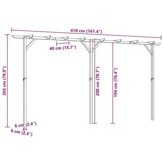 Grande Pergola Jardin Bois Pin Imprégné Entrée 3 Poteaux 410cm - ComfortXL Outdoor Living - Image 10