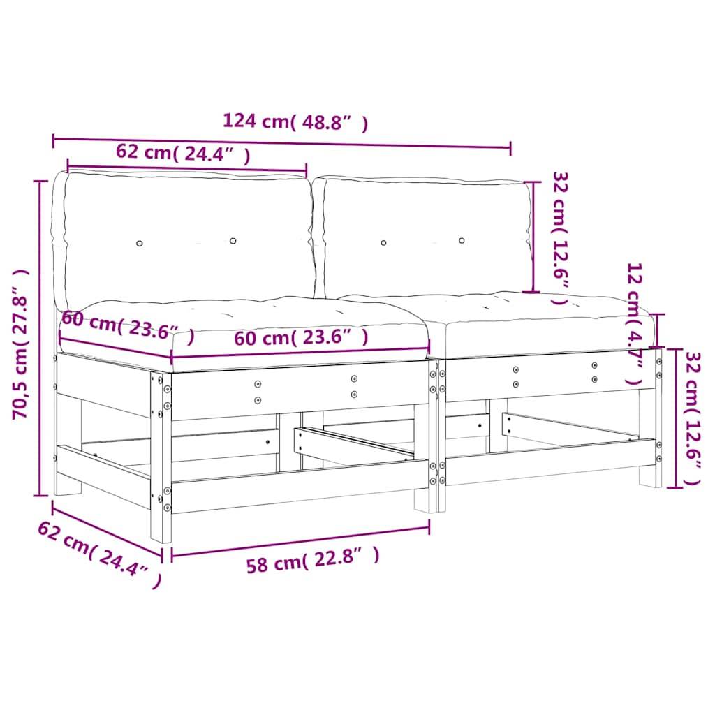 Vidaxl - Canapés centraux avec coussins 2 pcs gris bois de pin massif vidaXL 825578 - Image 3