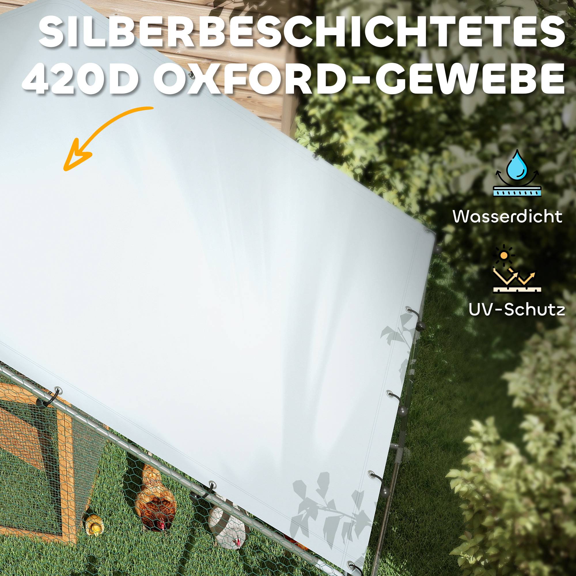 Poulailler en acier, avec toile imperméable résistante aux UV, verrou de sécurité, pour 10 à 15 poules, 3 x 3,4 x 1,9 m, argent. - Image 9