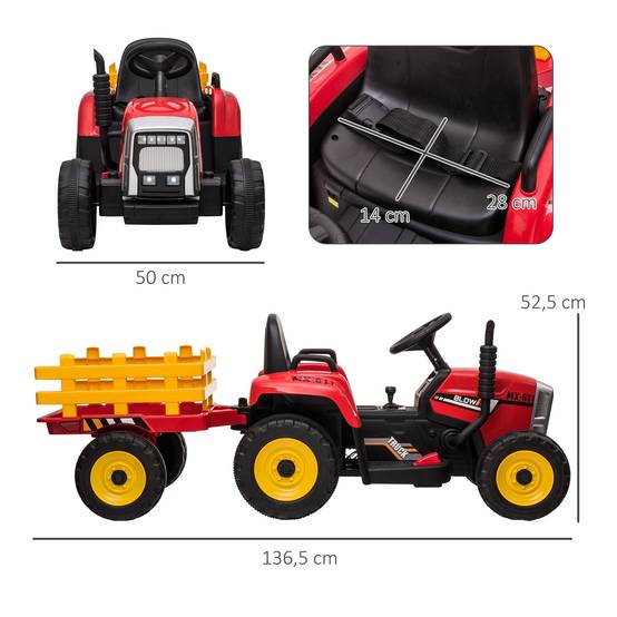 Tracteur électrique avec remorque amovible, pour enfants de 3 à 6 ans avec télécommande MP3 musique affichage lumières - Image 5