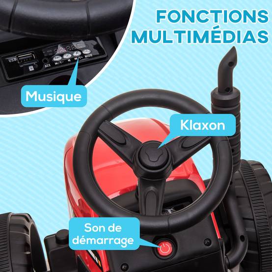 Tracteur électrique avec remorque amovible, pour enfants de 3 à 6 ans avec télécommande MP3 musique affichage lumières - Image 8