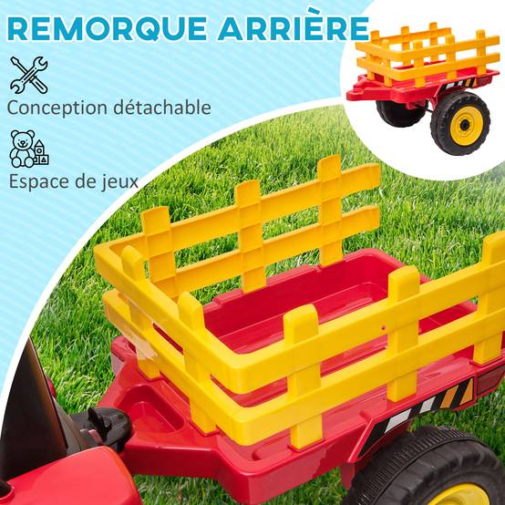 Tracteur électrique avec remorque amovible, pour enfants de 3 à 6 ans avec télécommande MP3 musique affichage lumières - Image 6