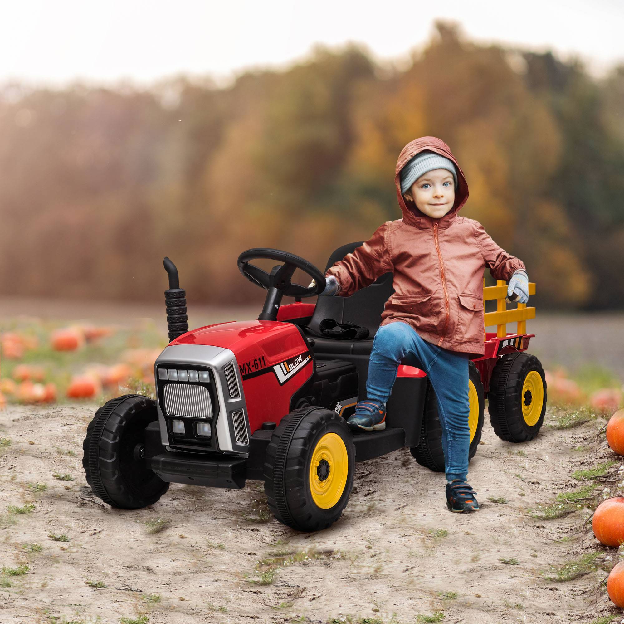 Tracteur électrique avec remorque amovible, pour enfants de 3 à 6 ans avec télécommande MP3 musique affichage lumières - Image 3