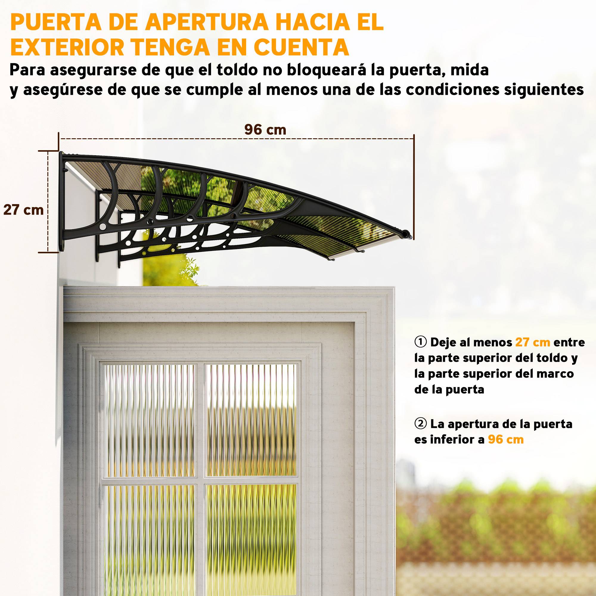 Stores extérieurs pour portes et fenêtres 200 x 96 cm avec bande en alliage d'aluminium et polycarbonate PP marron - Image 9