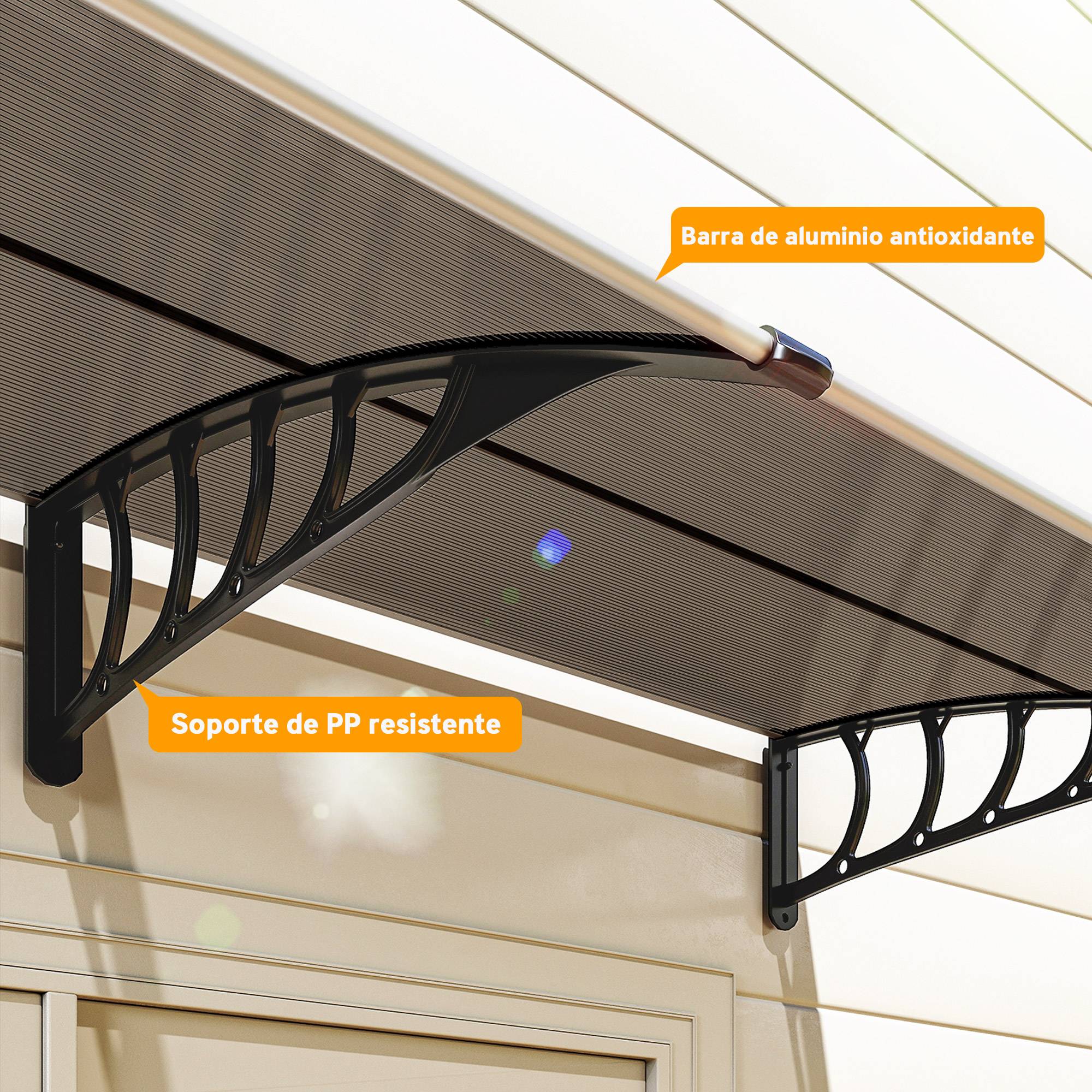 Stores extérieurs pour portes et fenêtres 200 x 96 cm avec bande en alliage d'aluminium et polycarbonate PP marron - Image 10