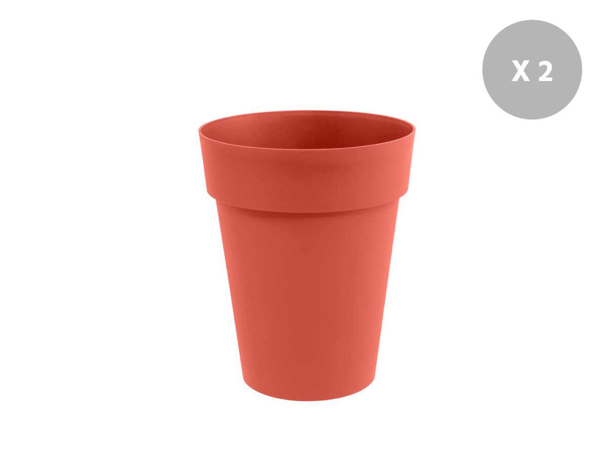 Eda - Lot de 2 Pots de fleur rond Toscane Ø 44 x H.53 cm - Orange terre battue - Eda