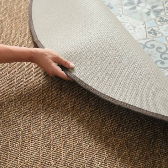 Decoweb - Tapis rond intérieur / extérieur - Timika marron camel - Galon marron - Ø 150 cm - Decoweb - Image 5