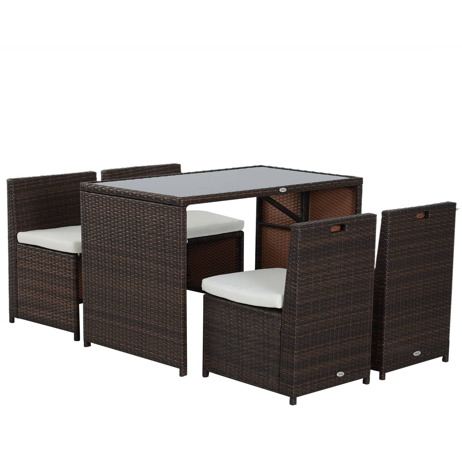 Outsunny - Ensemble salon de jardin encastrable 4 chaises monoblocs avec coussins déhoussables et table résine tressée chocolat - Outsunny - Image 3