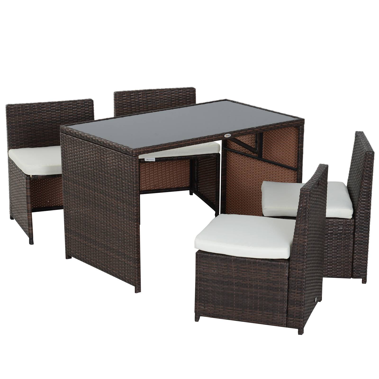 Outsunny - Ensemble salon de jardin encastrable 4 chaises monoblocs avec coussins déhoussables et table résine tressée chocolat - Outsunny - Image 1