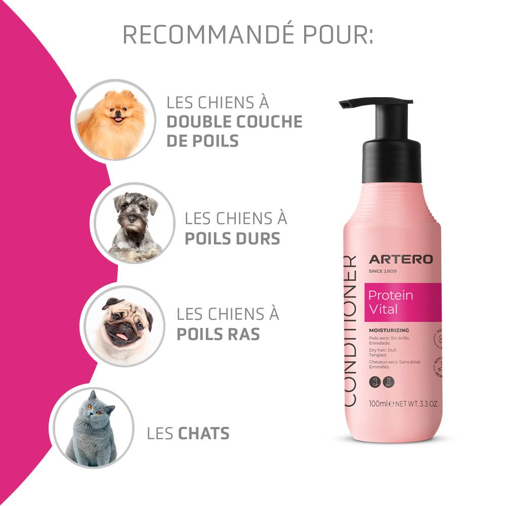 Artero Protein Vital 100Ml. Après-shampoing pour chiens et chats effet hydratant et nourrissant sur les poils et la peau. - Image 3