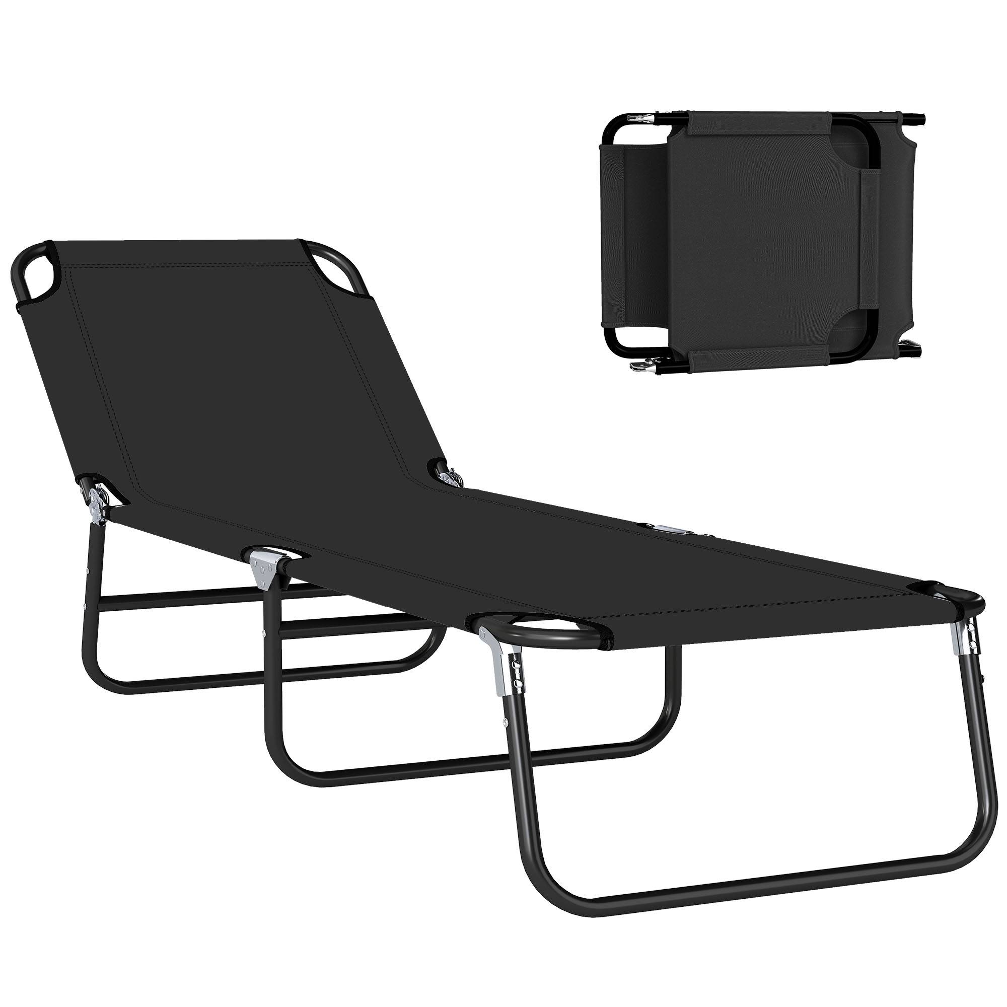 Transat de jardin pliable, dossier réglable, acier et tissu oxford, 188x56x28cm, noir - Image 1