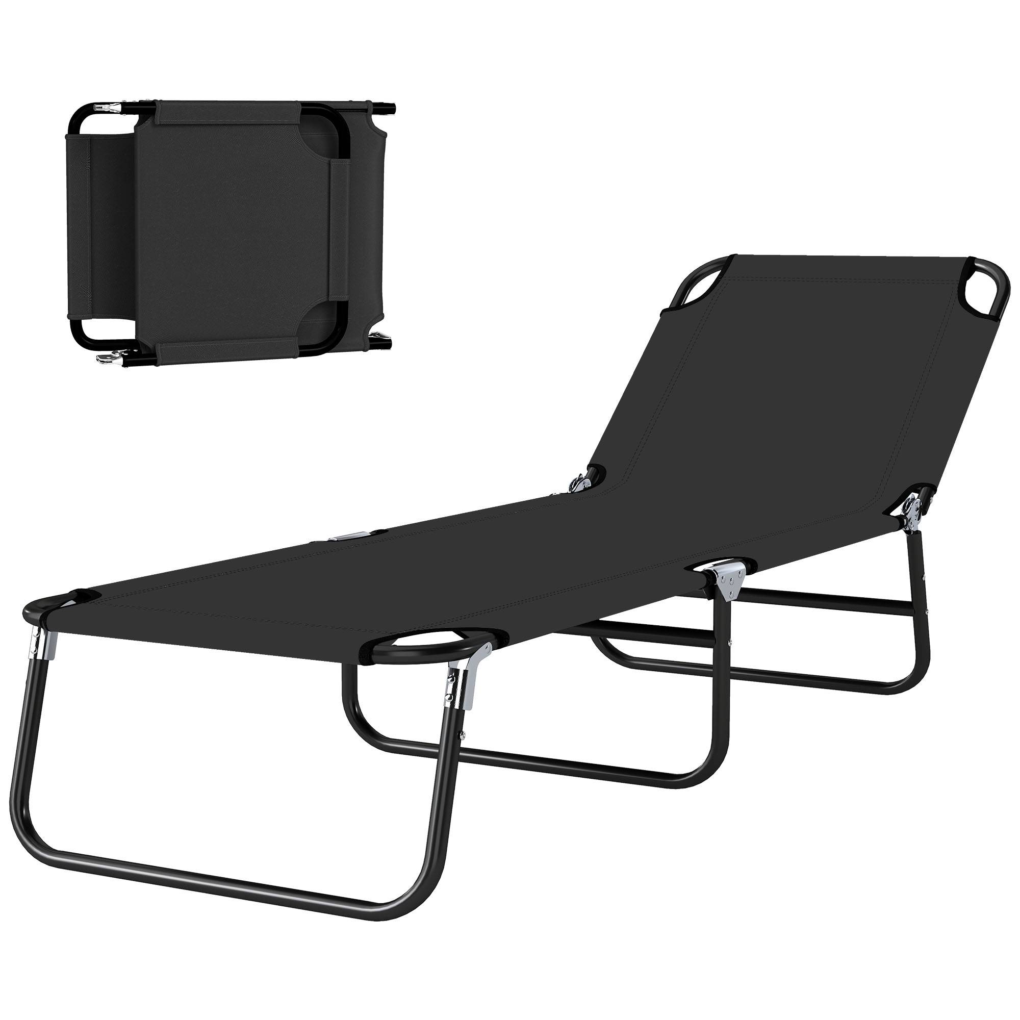 Transat de jardin pliable, dossier réglable, acier et tissu oxford, 188x56x28cm, noir - Image 2