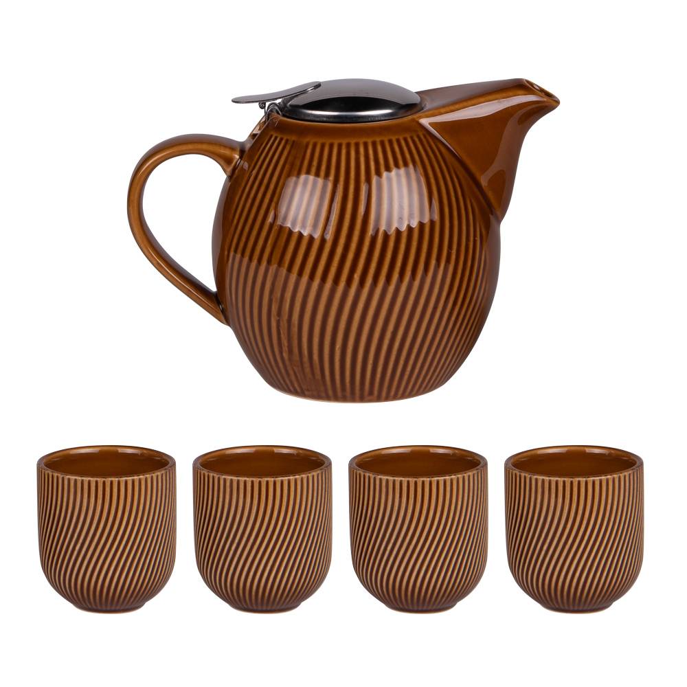 Coffret théière 0,9L avec 4 gobelets Mao miel - Image 1
