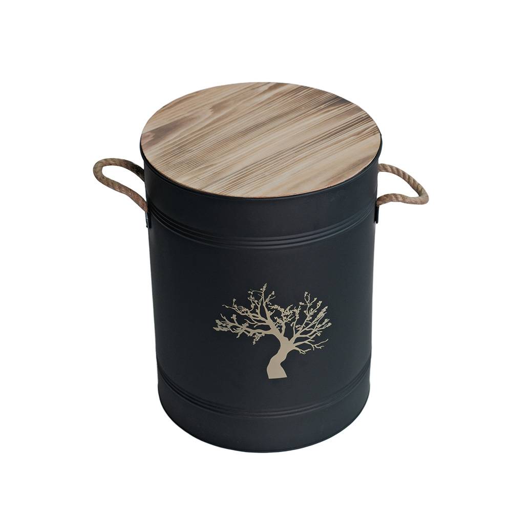 Réservoir à granulés acier noir 51 L - Ø 37 x H 48 cm - Avec tamis et pelle - FACILITYS - Image 4