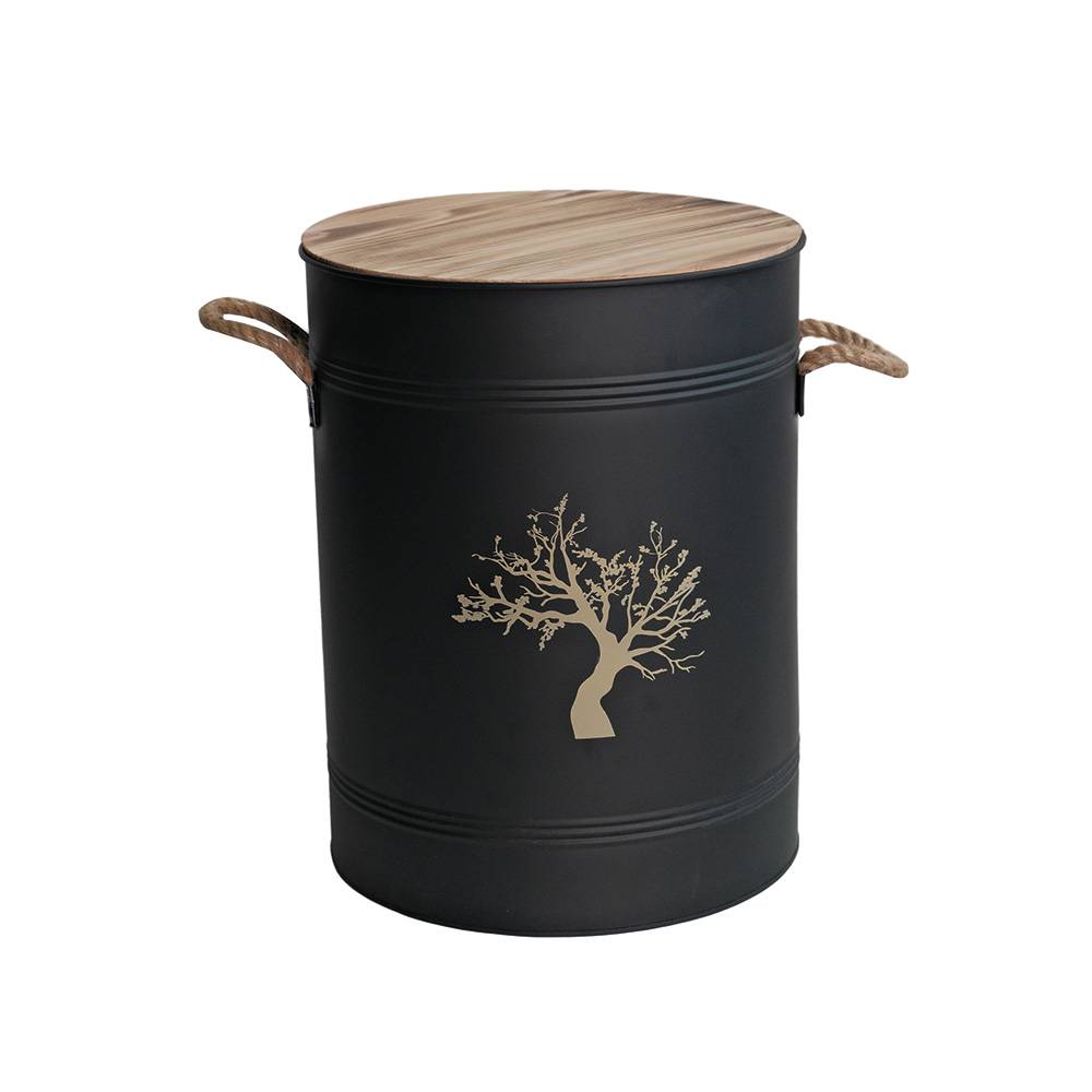Réservoir à granulés acier noir 51 L - Ø 37 x H 48 cm - Avec tamis et pelle - FACILITYS - Image 3