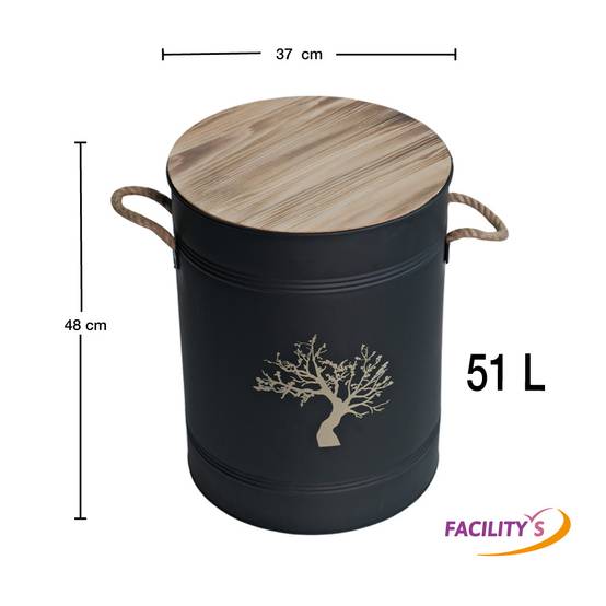 Réservoir à granulés acier noir 51 L - Ø 37 x H 48 cm - Avec tamis et pelle - FACILITYS - Image 7