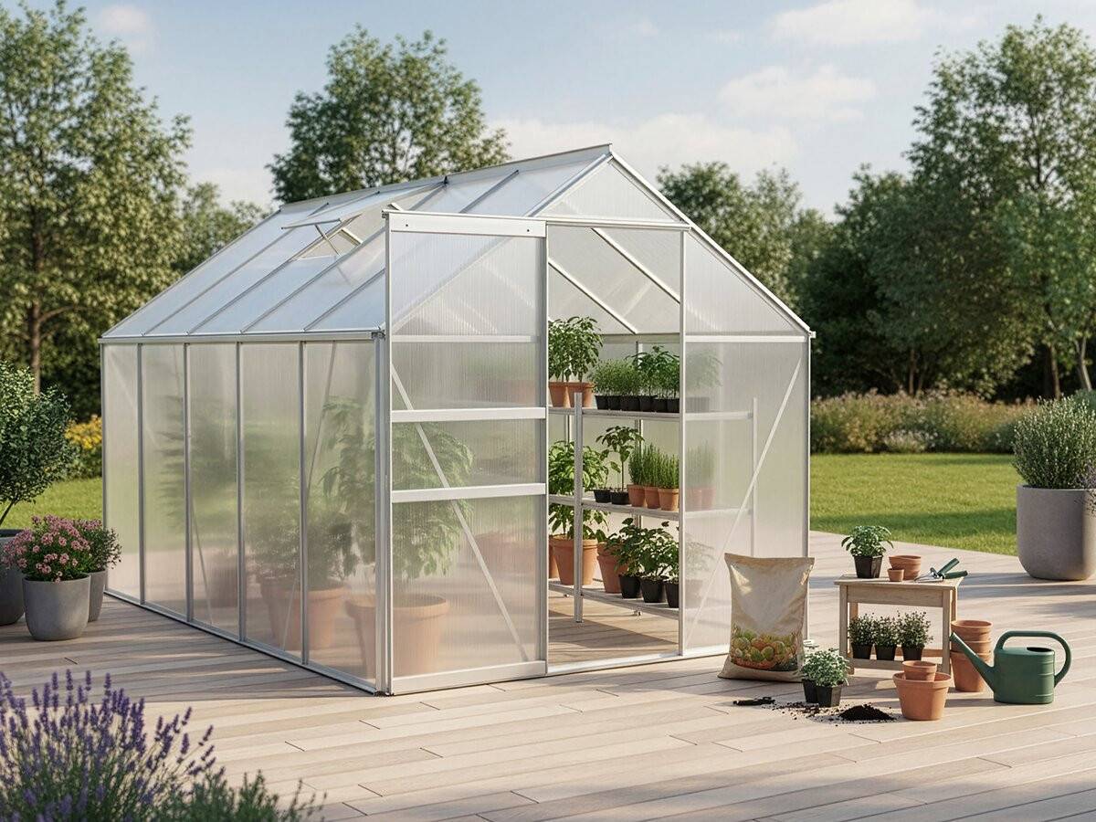 Serre Jardin Polycarbonate 310 X 190 X 195 Cm "basilic" - 5,89 M² - Gris -habitat Et Jardin - Image 2