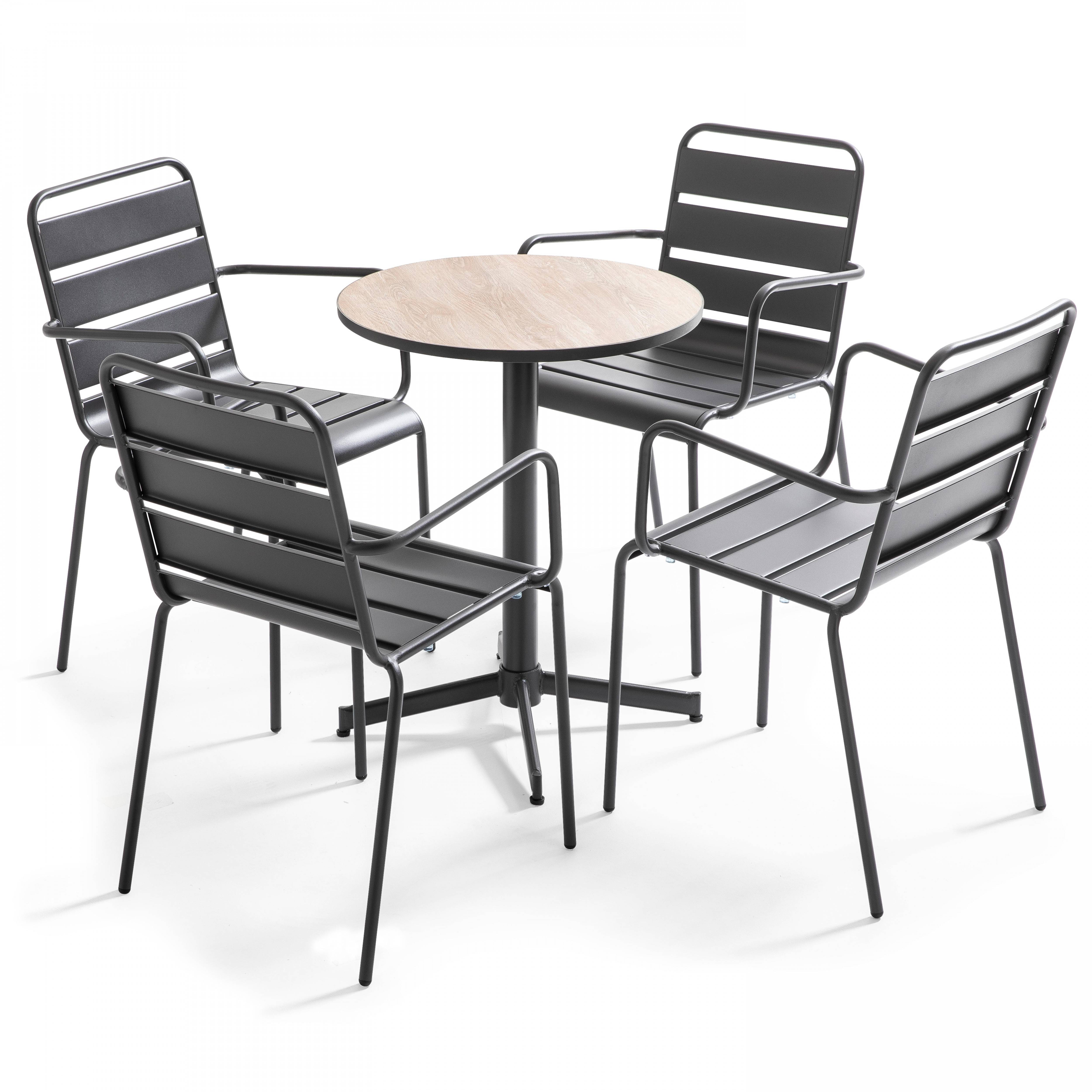 Oviala - Table bistrot ronde en acier et céramique effet bois Tivoli - Oviala - Image 5