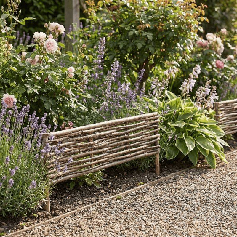 Bordure pour potager - Noisetier tressage horizontal - Avec piquets - 40x150 cm - Image 2