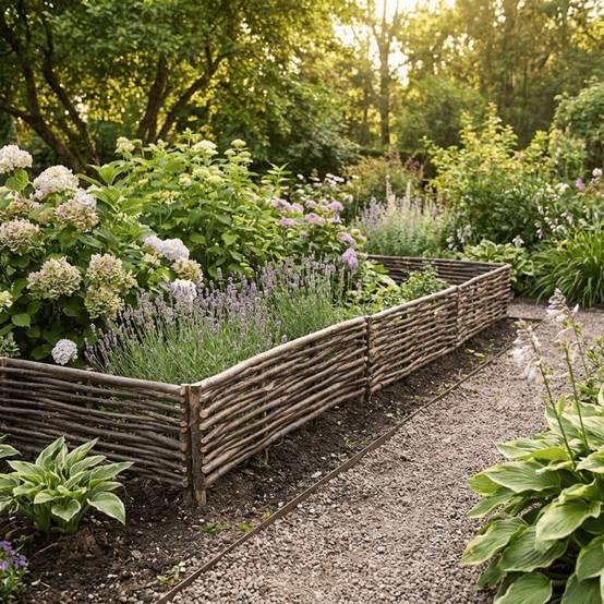 Bordure pour potager - Noisetier tressage horizontal - Avec piquets - 40x150 cm - Image 5