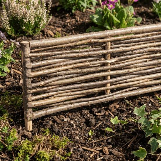Bordure pour potager - Noisetier tressage horizontal - Avec piquets - 40x150 cm - Image 3