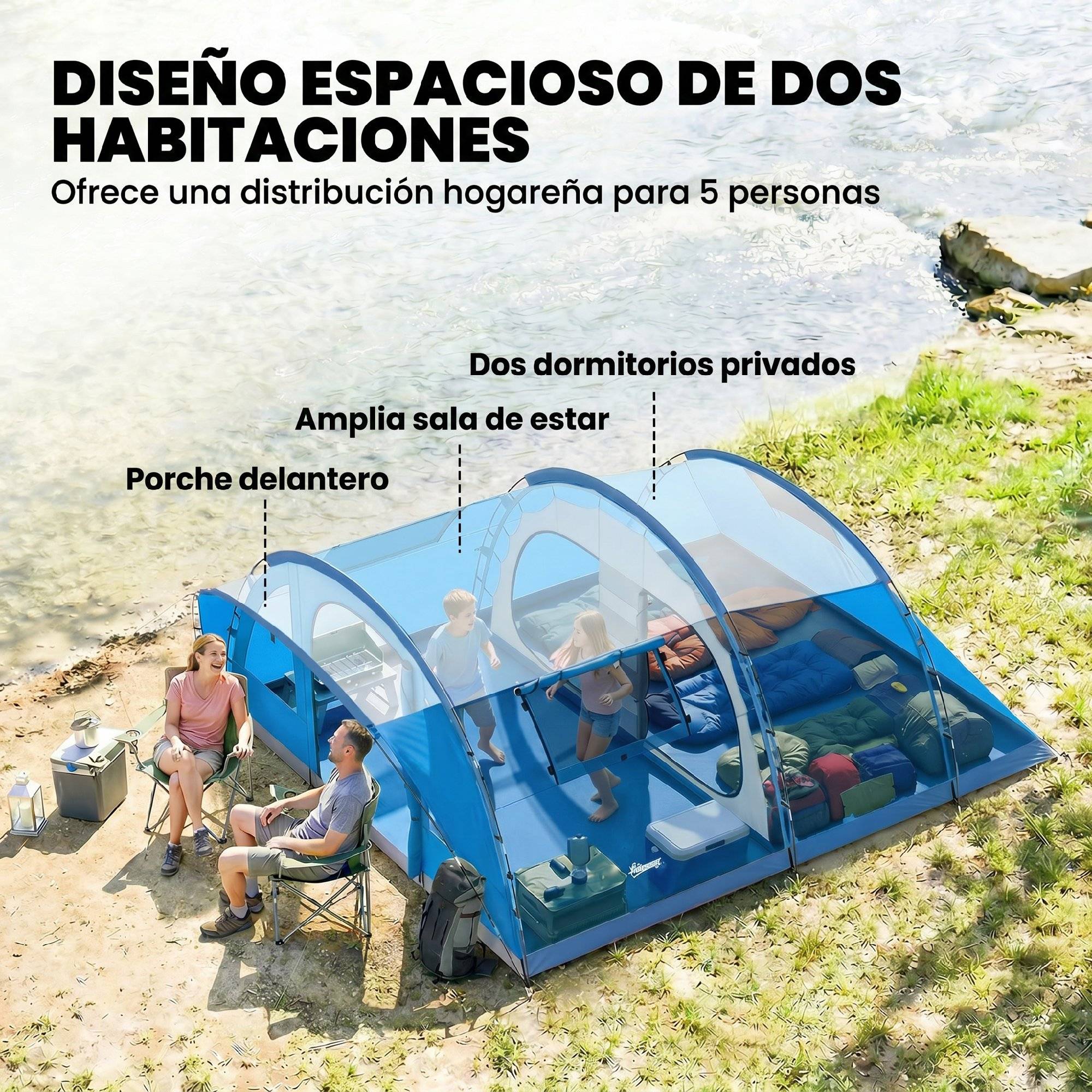 ComfortXL - Tente tunnel familiale polyester camping 5 personnes imperméable 505x390cm - ComfortXL Outdoor Living - Image 6