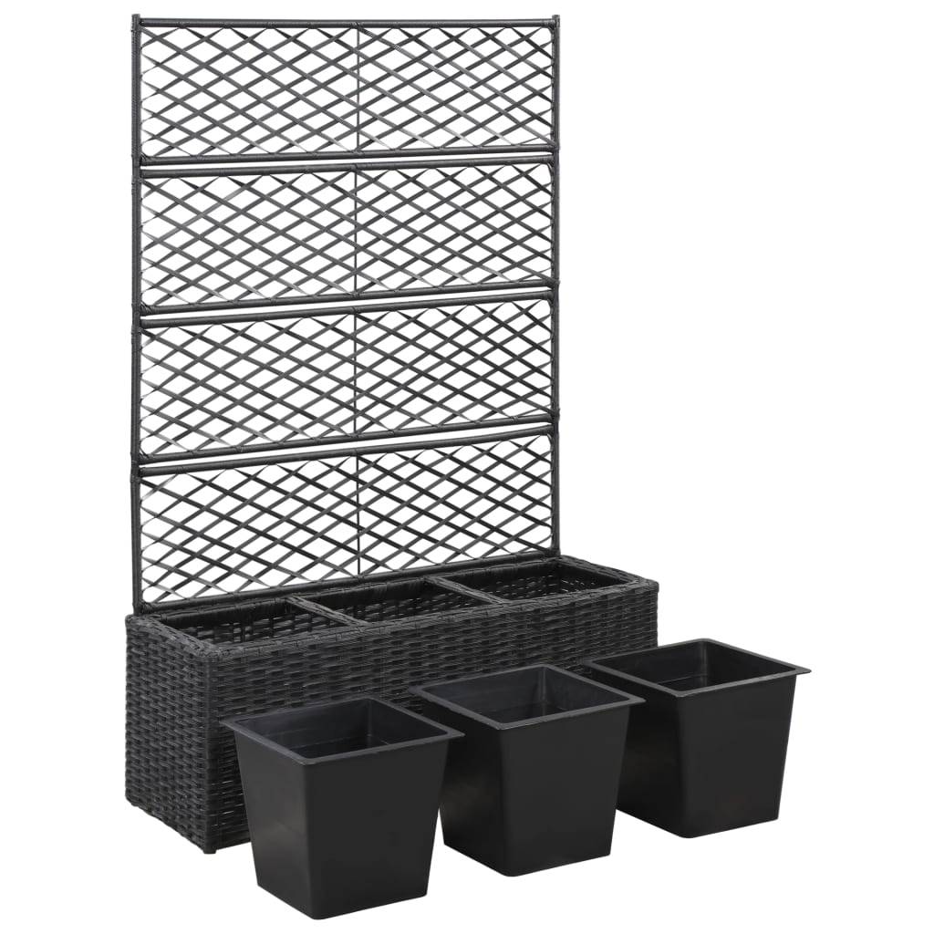 Maison Chic - Jardinière - Bac à fleurs - Pot de fleurs en treillis 3 pots 83x30x130 cm résine tressée noir - Meuble Pro - Image 4
