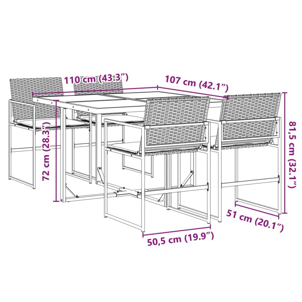 Vidaxl - Ensemble à manger de jardin coussins 5pcs noir résine tressée vidaXL 3295058 - Image 3