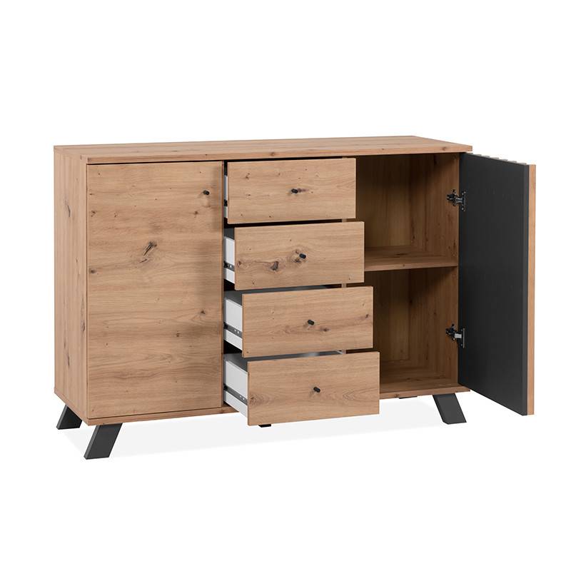 Buffet 2 portes 4 tiroirs coloris chêne/anthracite Medan - Image 9