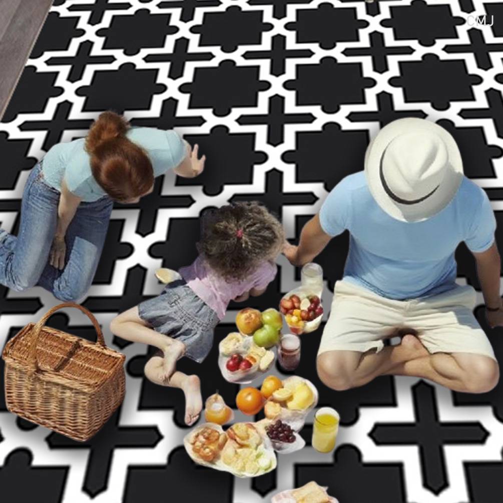 Grand motif géométrique, tapis portable pour camping-car, patio, intérieur et extérieur, plage, terrasse, barbecue,Noir et Blanc,80x120cm-Lytech - Image 4