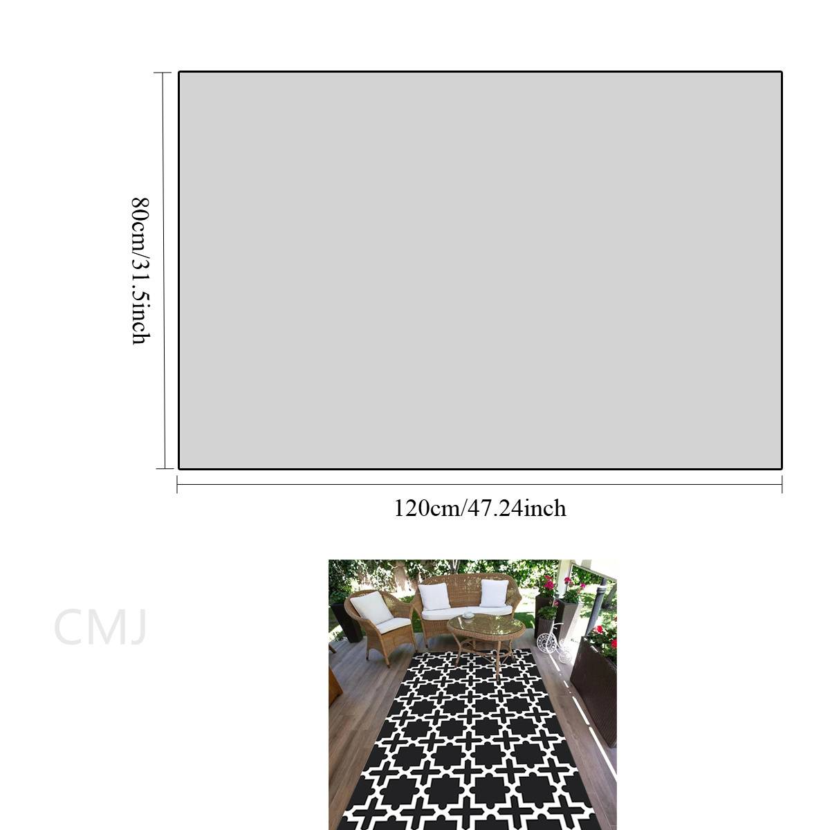 Grand motif géométrique, tapis portable pour camping-car, patio, intérieur et extérieur, plage, terrasse, barbecue,Noir et Blanc,80x120cm-Lytech - Image 2
