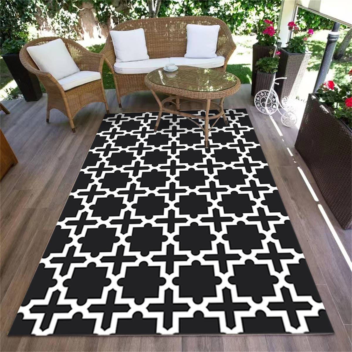 Grand motif géométrique, tapis portable pour camping-car, patio, intérieur et extérieur, plage, terrasse, barbecue,Noir et Blanc,80x120cm-Lytech - Image 3