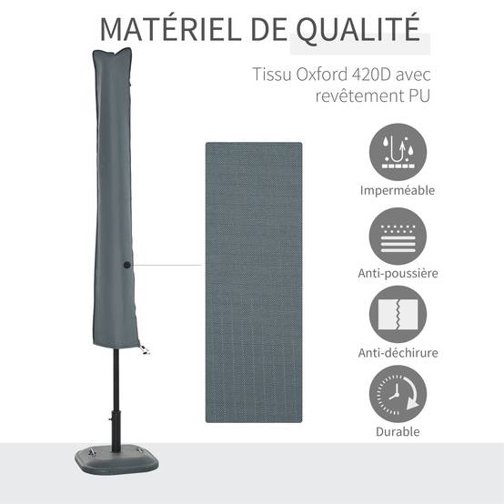 PANGIVO - Housse de protection pour parasol droit en polyester oxford 420D gris 35 x 178 x 1 cm - PANGIVO - Image 6