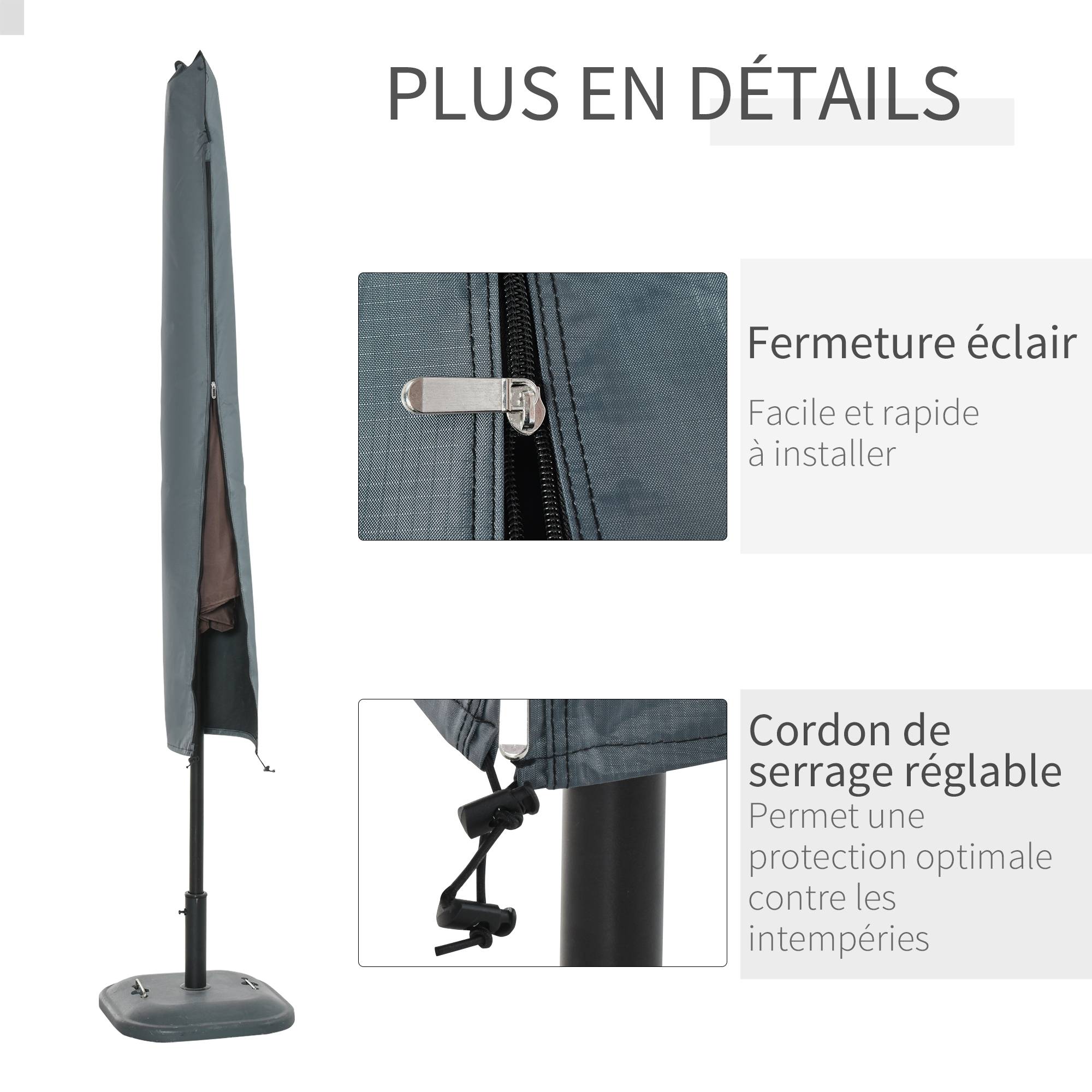 PANGIVO - Housse de protection pour parasol droit en polyester oxford 420D gris 35 x 178 x 1 cm - PANGIVO - Image 7