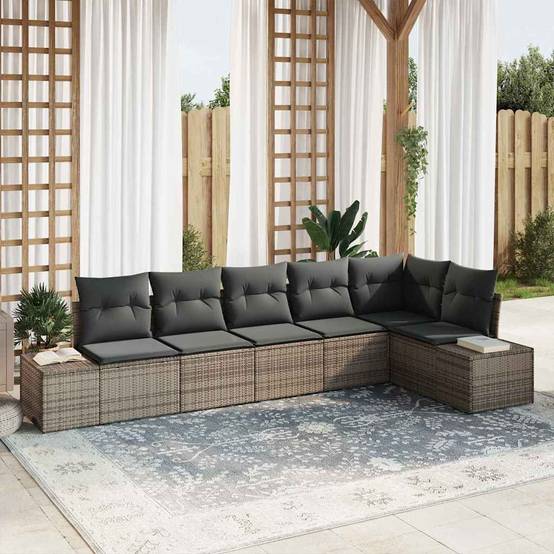 Salon de jardin 6 places modulable en polyrotin avec coussins confortables Gris – ComfortXL Outdoor Living - Image 1