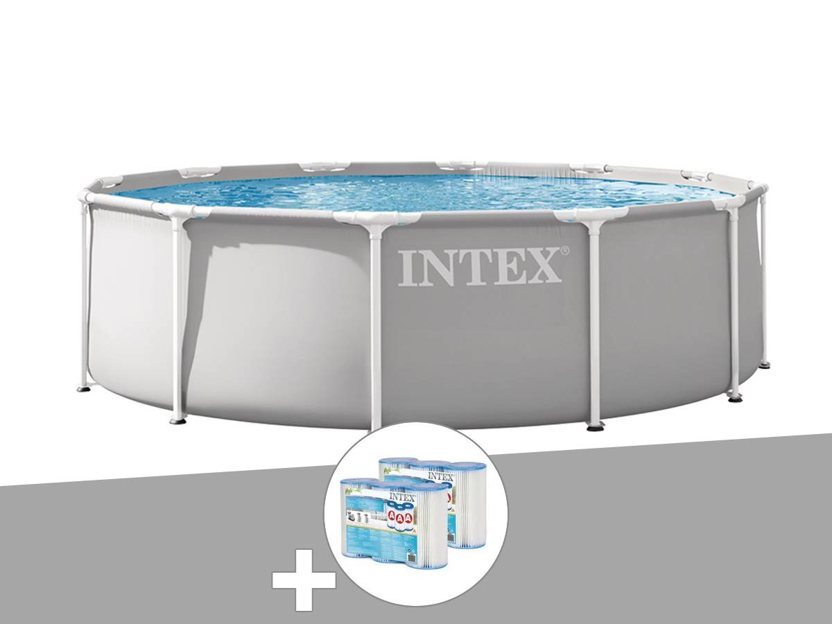 Kit piscine tubulaire Intex Prism Frame ronde 3,66 x 1,22 m + 6 cartouches de filtration