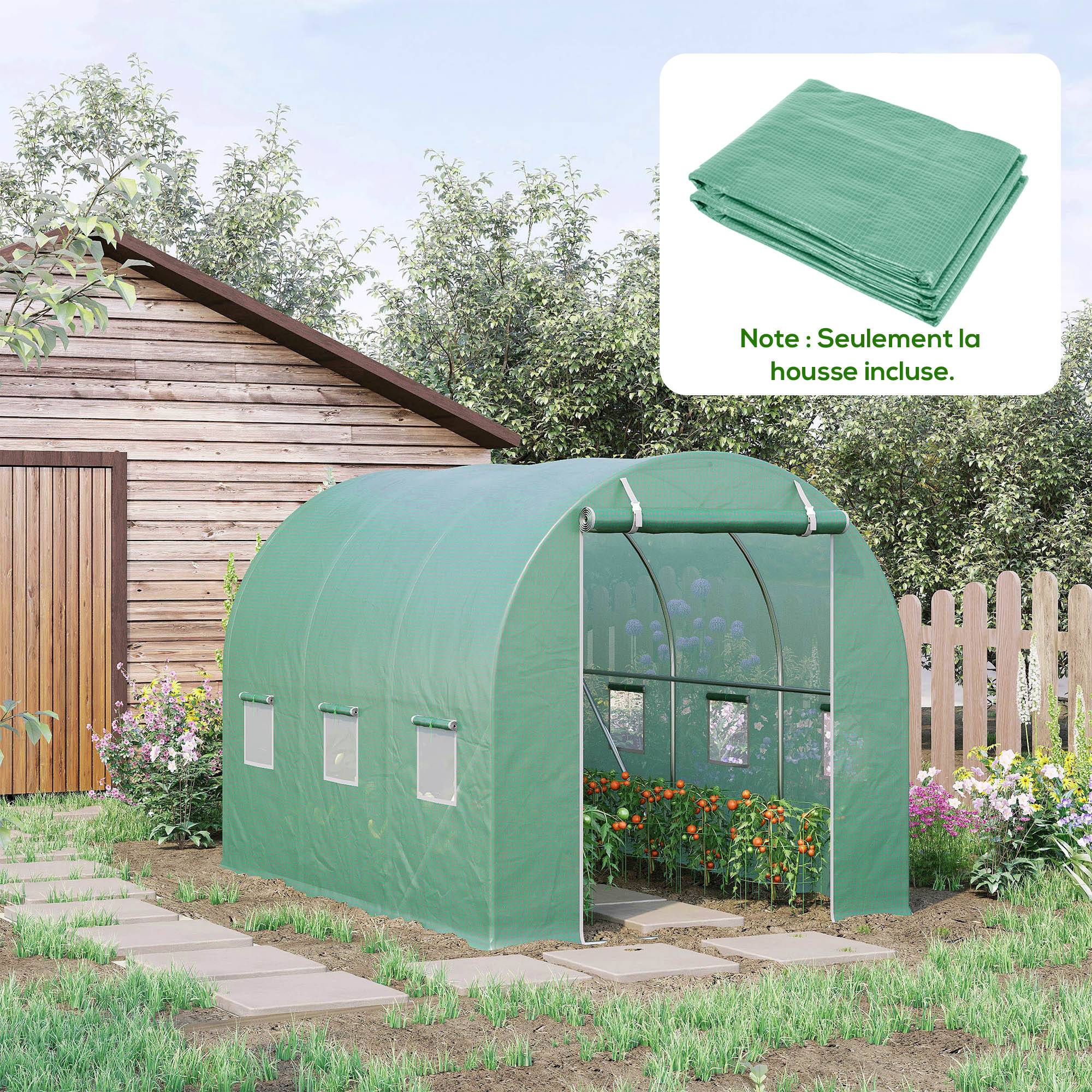Maison Chic - Bâche de Rechange Serre Tunnel 6 m², bâche 3x2x2 m PE Anti-UV imperméable 6 fenêtres + Porte Enroulable zippée Vert - Image 2