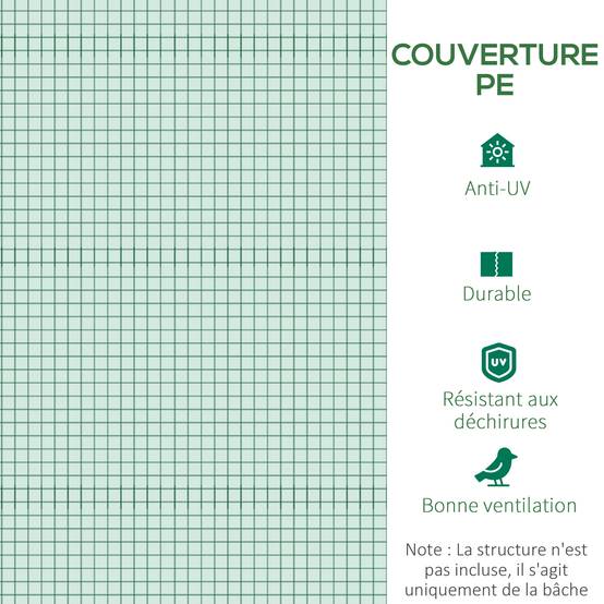 Maison Chic - Bâche de Rechange Serre Tunnel 6 m², bâche 3x2x2 m PE Anti-UV imperméable 6 fenêtres + Porte Enroulable zippée Vert - Image 7
