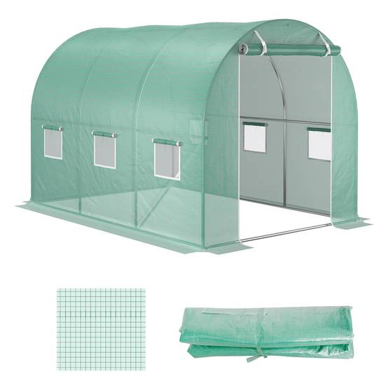 Maison Chic - Bâche de Rechange Serre Tunnel 6 m², bâche 3x2x2 m PE Anti-UV imperméable 6 fenêtres + Porte Enroulable zippée Vert - Image 1