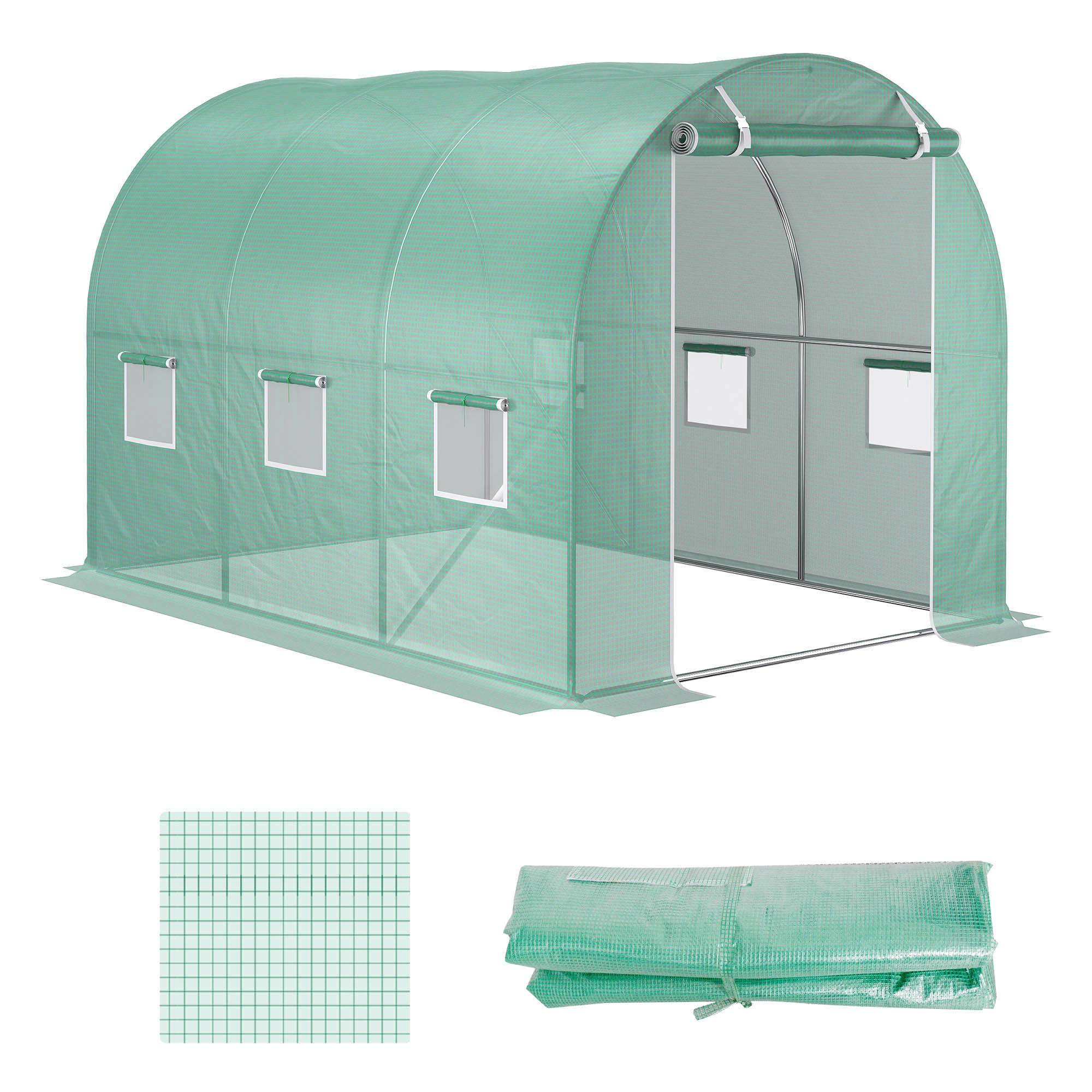 Maison Chic - Bâche de Rechange Serre Tunnel 6 m², bâche 3x2x2 m PE Anti-UV imperméable 6 fenêtres + Porte Enroulable zippée Vert - Image 1