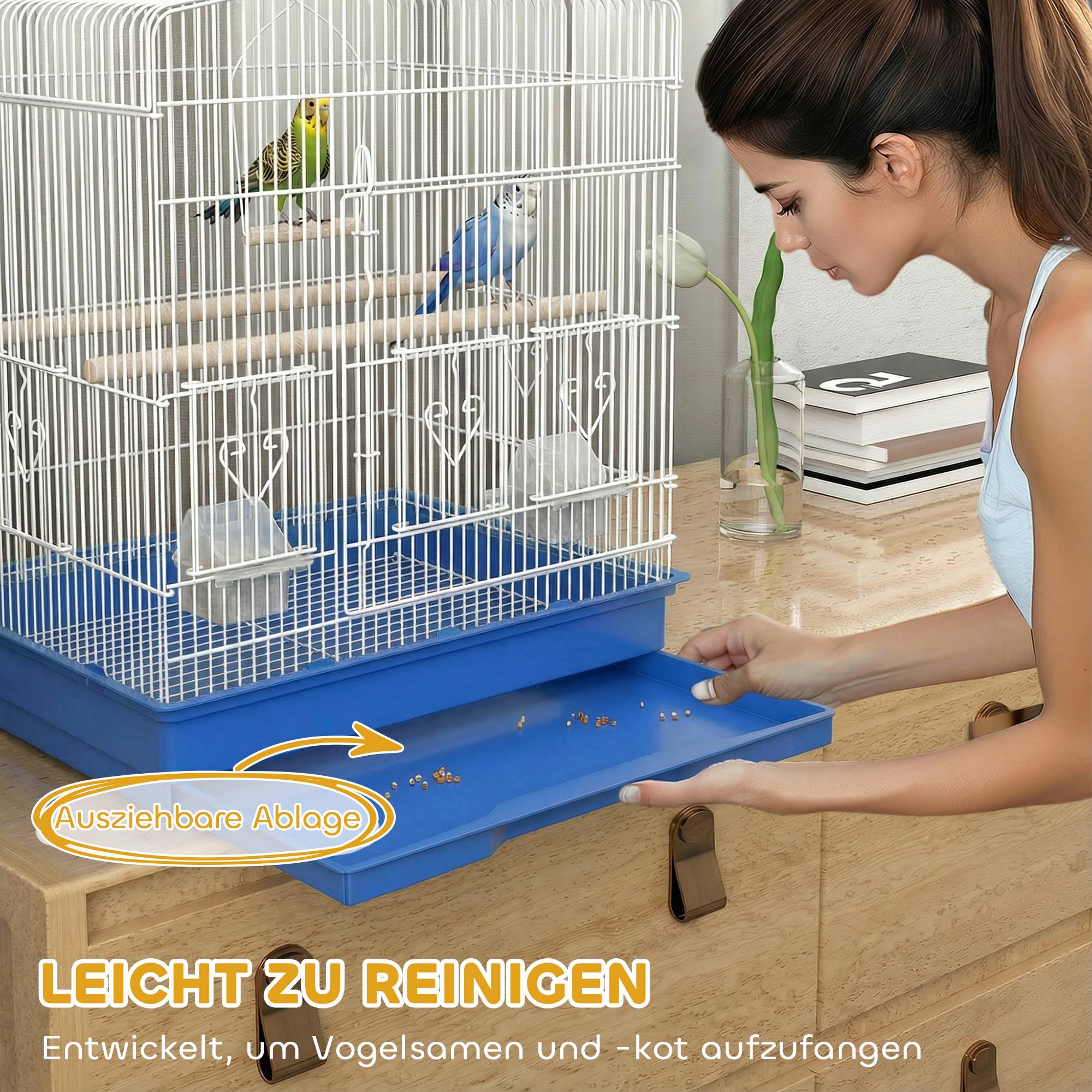 ComfortXL - Cage à oiseaux acier 46,5 x 36 x 59 cm bleu et blanc pour perruches avec perchoirs mangeoires et tiroir amovible - Image 5