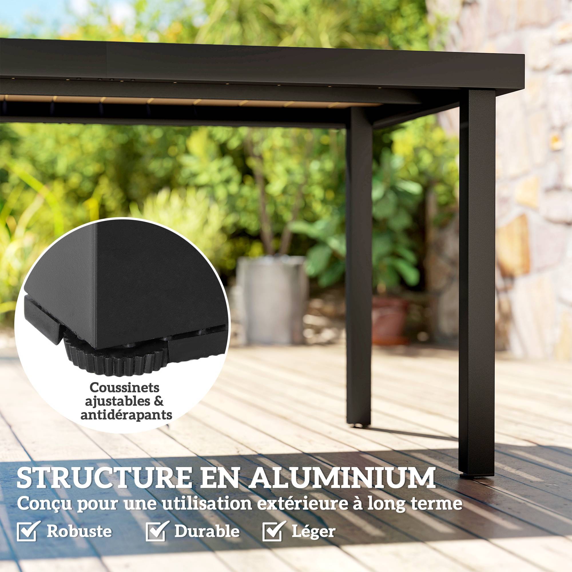 Table de repas extérieure aluminiums gris 190 x 90 x 74 cm - PANGIVO - Image 7