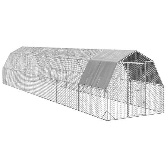 Volière poulailler 30 m² acier galvanisé avec bâche de toit pour jardin Argent – ComfortXL Outdoor Living - Image 1