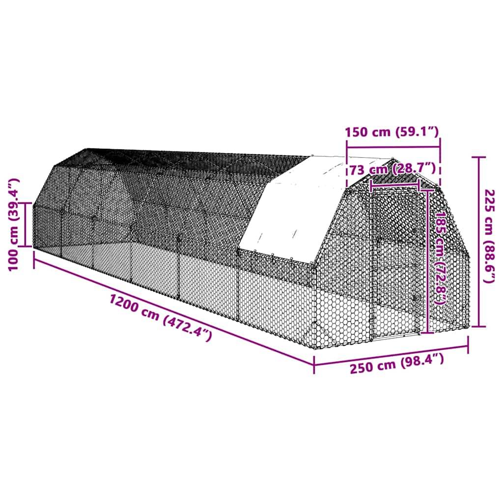 Volière poulailler 30 m² acier galvanisé avec bâche de toit pour jardin Argent – ComfortXL Outdoor Living - Image 8